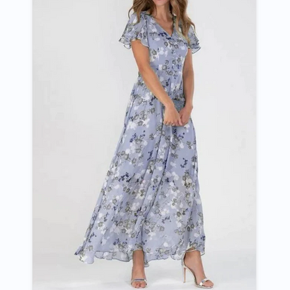 💐LAST DAY SALE 50% OFF💐Short Sleeve Long Dress with Floral Print