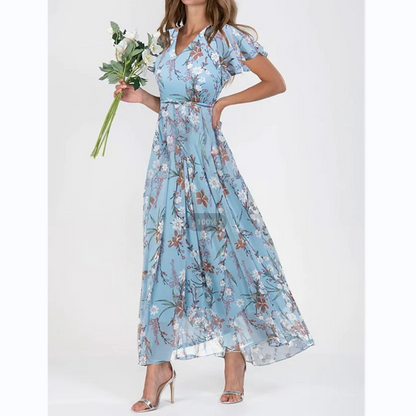 💐LAST DAY SALE 50% OFF💐Short Sleeve Long Dress with Floral Print