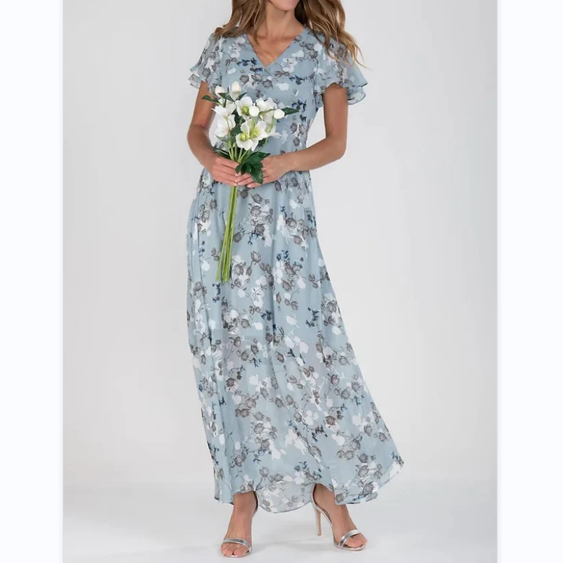 💐LAST DAY SALE 50% OFF💐Short Sleeve Long Dress with Floral Print