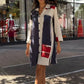 Women’s Casual Color Block Shirt Dress with Button Front
