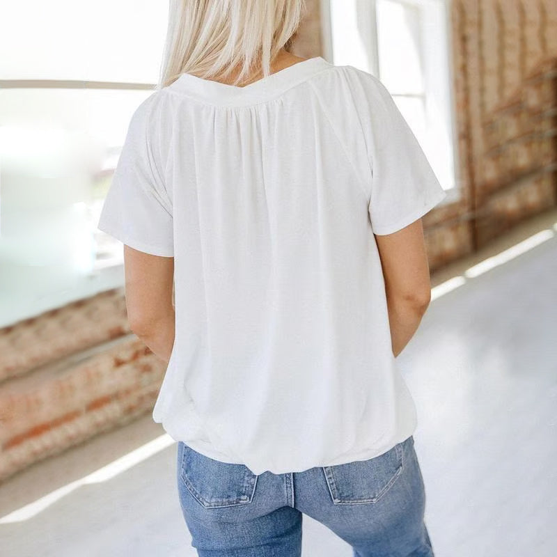 ✨ Hot Sale-50% Discount✨Women's Casual Pleated V-Neck Short-Sleeve Top