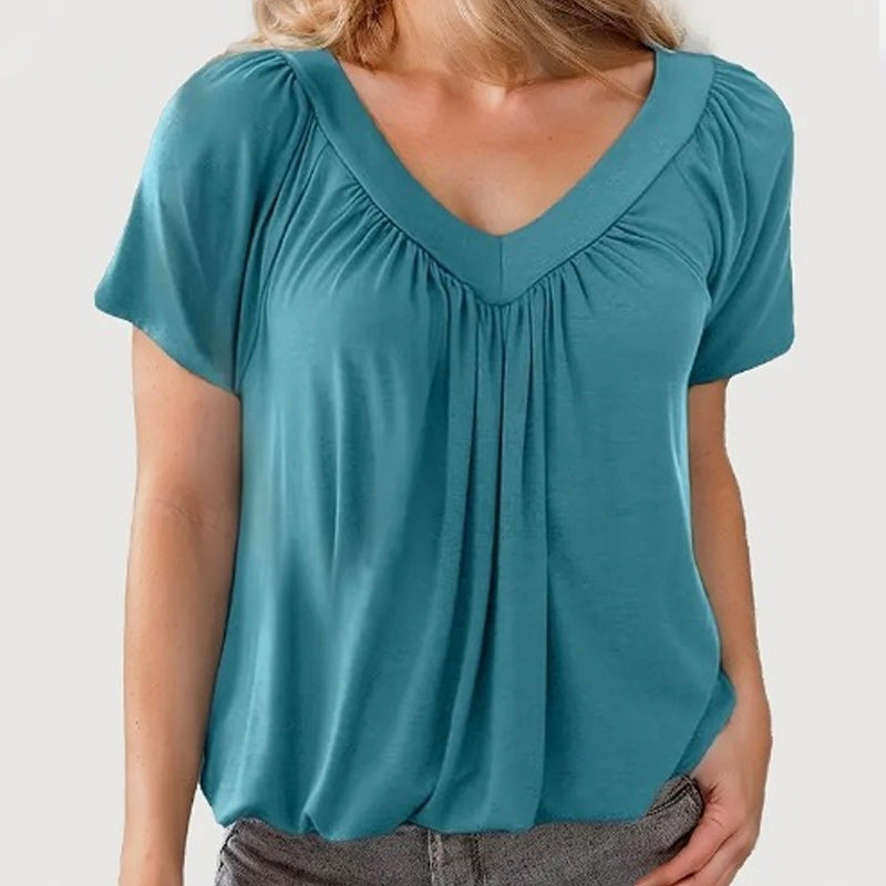 ✨ Hot Sale-50% Discount✨Women's Casual Pleated V-Neck Short-Sleeve Top