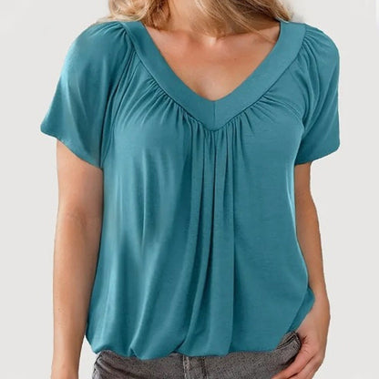 ✨ Hot Sale-50% Discount✨Women's Casual Pleated V-Neck Short-Sleeve Top
