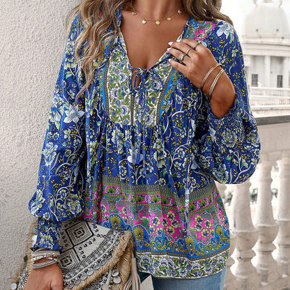 💖Women's Fashion Printed v-Neck Long Sleeve Shirt