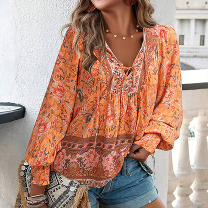 💖Women's Fashion Printed v-Neck Long Sleeve Shirt