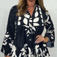 V-Neck Floral Flared Sleeve Ruffle Hem Top