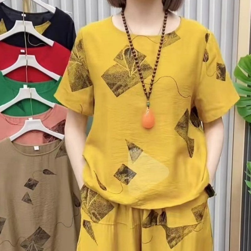 🌈lots of people are repurchasing-❤️Women’s Printed Short-Sleeved Top & Cropped Pants Set  ✨👚👖