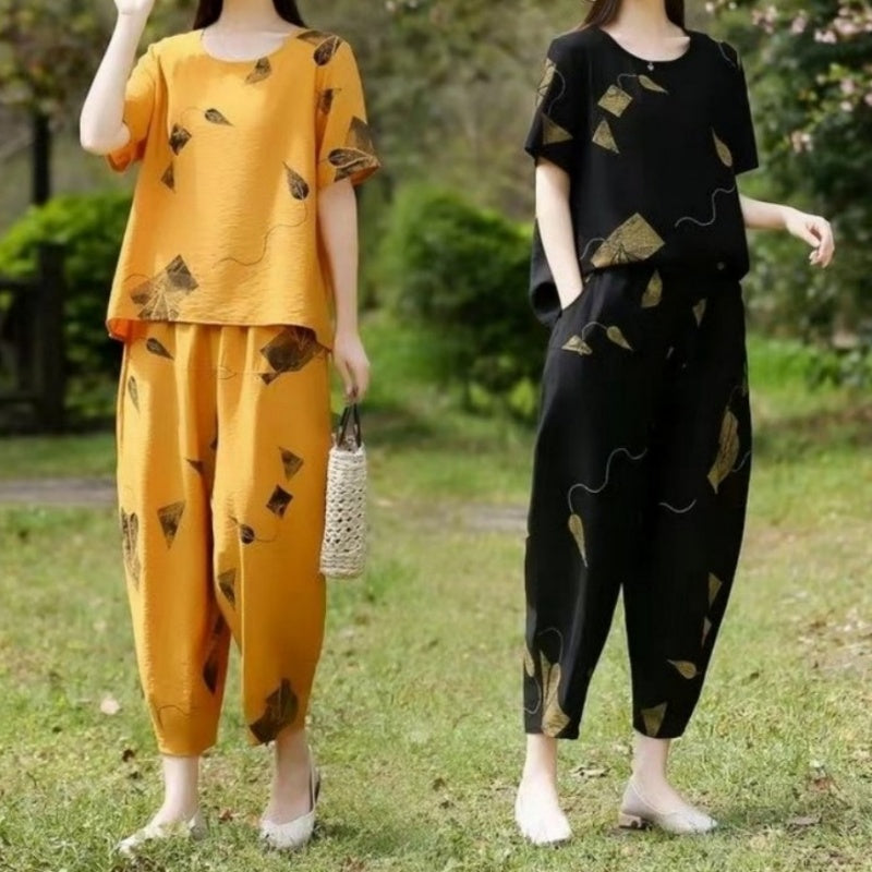 🌈lots of people are repurchasing-❤️Women’s Printed Short-Sleeved Top & Cropped Pants Set  ✨👚👖