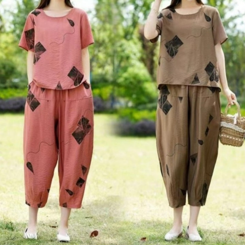🌈lots of people are repurchasing-❤️Women’s Printed Short-Sleeved Top & Cropped Pants Set  ✨👚👖
