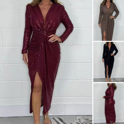 ✨ Glitter & Glamour ✨ Sexy Sequined Deep V-Neck Dress – Made for the Spotlight! 💃🔥
