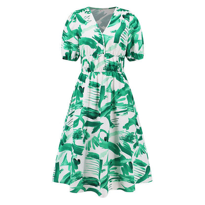 Women's V-neck Printed Casual Dress