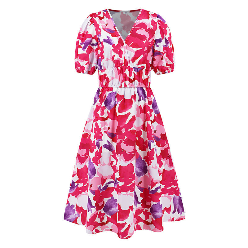 Women's V-neck Printed Casual Dress