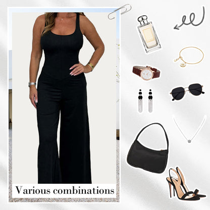 Women's Sexy U Neck Backless Wide Leg Jumpsuit