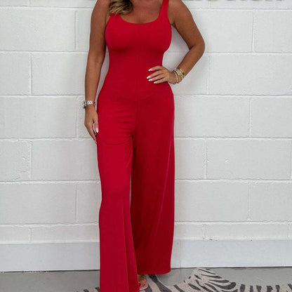 Women's Sexy U Neck Backless Wide Leg Jumpsuit