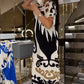 Women’s Elegant V-Neck Short-Sleeve Long Dress
