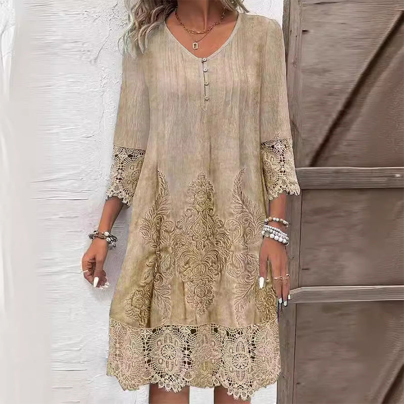 🔥49% OFF🔥Elegant lace dress with half-long sleeve and V-neck for women