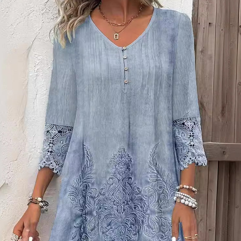 🔥49% OFF🔥Elegant lace dress with half-long sleeve and V-neck for women