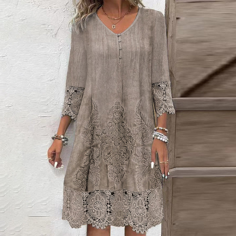 🔥49% OFF🔥Elegant lace dress with half-long sleeve and V-neck for women