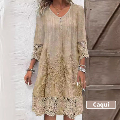 🔥49% OFF🔥Elegant lace dress with half-long sleeve and V-neck for women