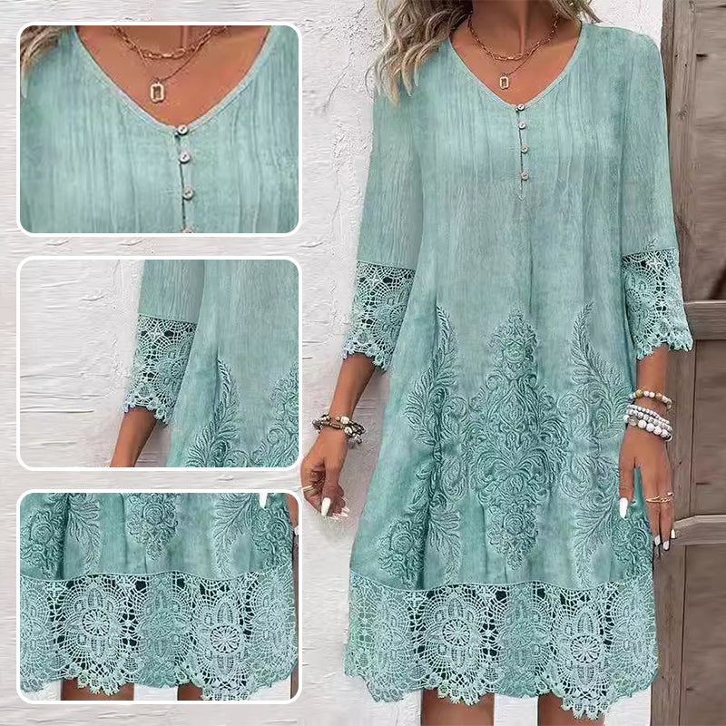 🔥49% OFF🔥Elegant lace dress with half-long sleeve and V-neck for women