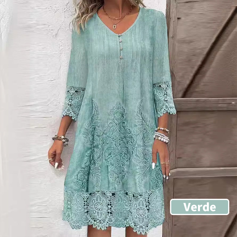 🔥49% OFF🔥Elegant lace dress with half-long sleeve and V-neck for women