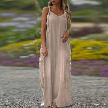 Women's Loose Wide-Leg Jumpsuit with Pockets