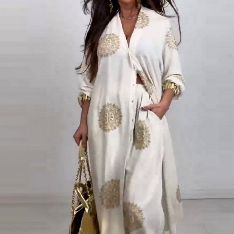 Women's Loose V-Neck Top & Printed Wide Leg Pants Two Piece Set🌺BUY 2 GET FREE SHIPPING