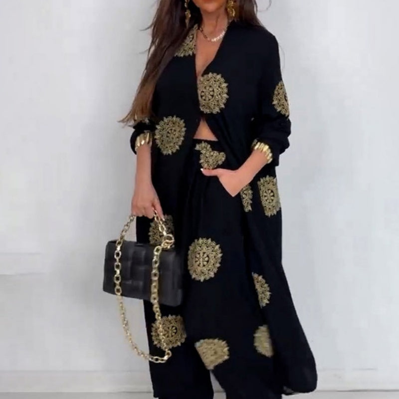 Women's Loose V-Neck Top & Printed Wide Leg Pants Two Piece Set🌺BUY 2 GET FREE SHIPPING