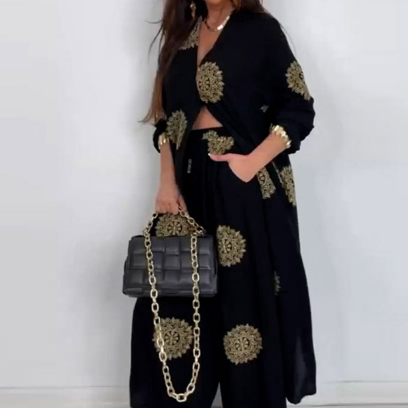 Women's Loose V-Neck Top & Printed Wide Leg Pants Two Piece Set🌺BUY 2 GET FREE SHIPPING