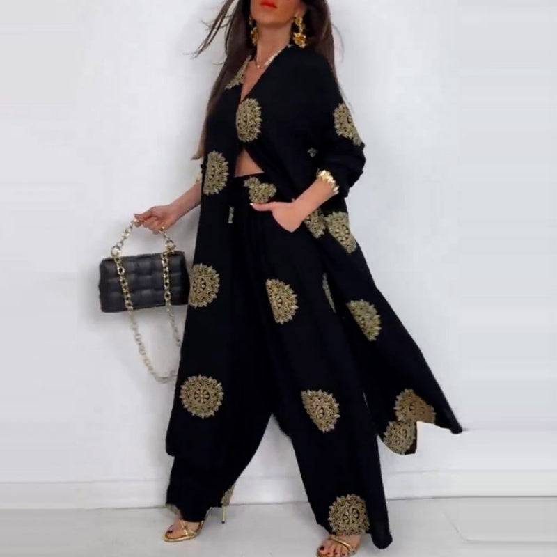 Women's Loose V-Neck Top & Printed Wide Leg Pants Two Piece Set🌺BUY 2 GET FREE SHIPPING