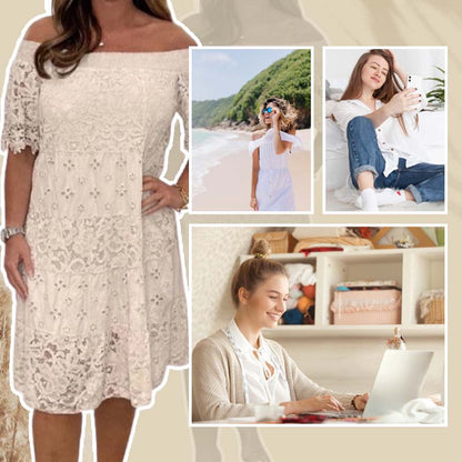 Lace Hollow Patchwork Strapless Dress For Women