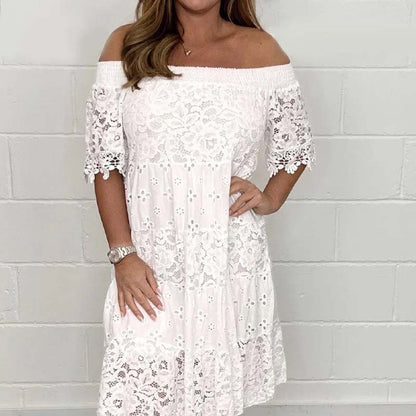 Lace Hollow Patchwork Strapless Dress For Women