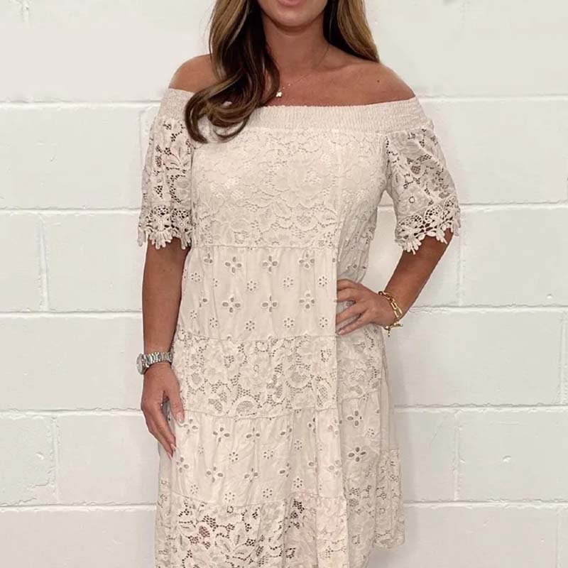 Lace Hollow Patchwork Strapless Dress For Women