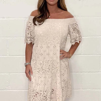 Lace Hollow Patchwork Strapless Dress For Women