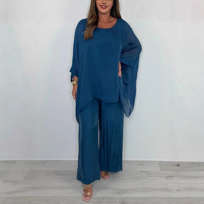 ✨ Early summer new ✨ ultra-thin women's elegant casual chiffon top and wide-leg pants set