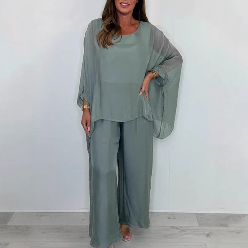 ✨ Early summer new ✨ ultra-thin women's elegant casual chiffon top and wide-leg pants set
