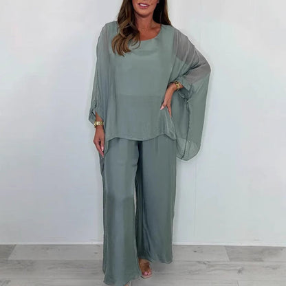 ✨ Early summer new ✨ ultra-thin women's elegant casual chiffon top and wide-leg pants set