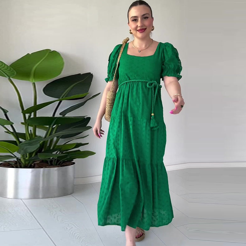 Women's Flowy Jacquard Square Neck Dress【FREE SHIPPING】