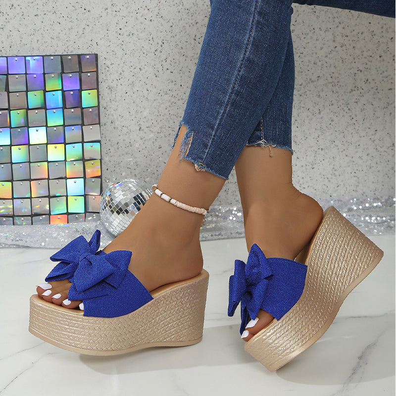 Women's Bow Thick Sole Wedge Slippers
