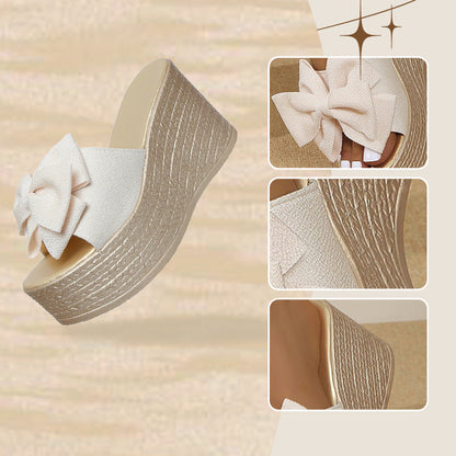 Women's Bow Thick Sole Wedge Slippers