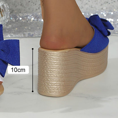 Women's Bow Thick Sole Wedge Slippers