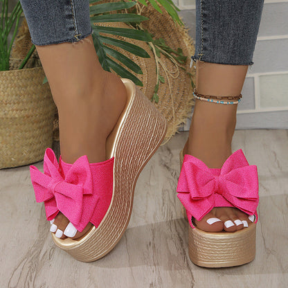 Women's Bow Thick Sole Wedge Slippers