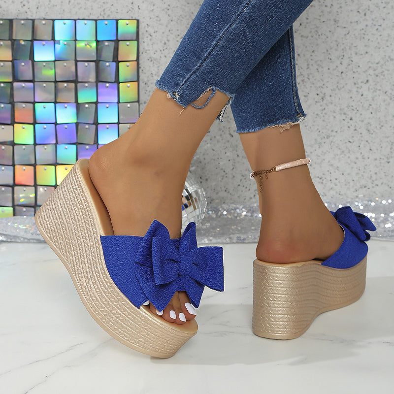 Women's Bow Thick Sole Wedge Slippers
