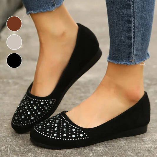 Women's Comfortable Slip-On Flats with Rhinestone Decoration