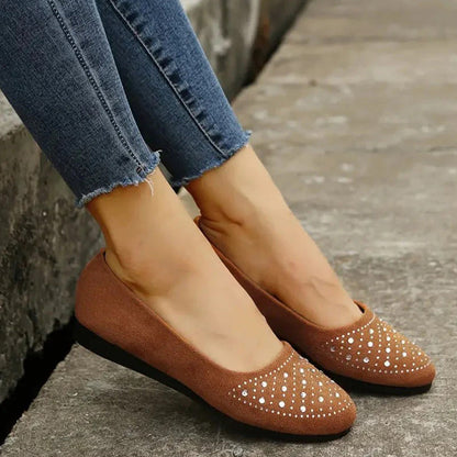 Women's Comfortable Slip-On Flats with Rhinestone Decoration