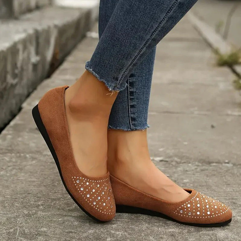 Women's Comfortable Slip-On Flats with Rhinestone Decoration