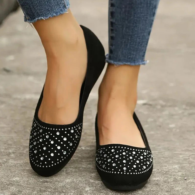 Women's Comfortable Slip-On Flats with Rhinestone Decoration