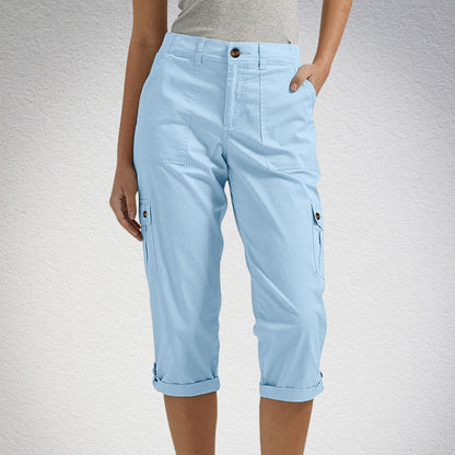 🔥Last Day 80% OFF🔥Multi-Pocket Solid Color Casual Cargo Capri Pants