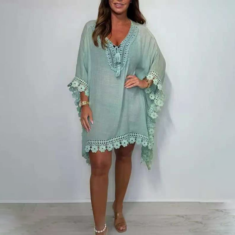 Women's V-Neck Solid Color Mini Dress