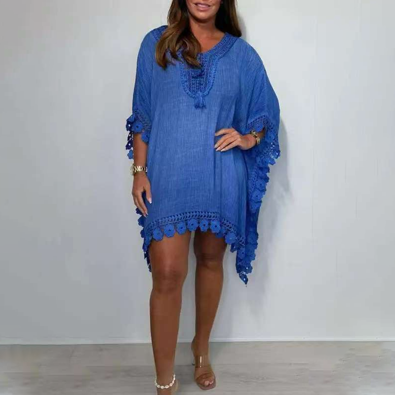 Women's V-Neck Solid Color Mini Dress